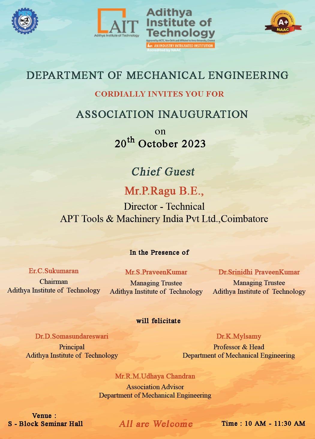 Mechanical Engineering Association Inauguration 2023